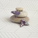 Boucles Oiseaux Origami Violet avec Fleurs Blanches - 23,00 €