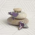 Boucles Oiseaux Origami Violet avec Fleurs Blanches - 23,00 €